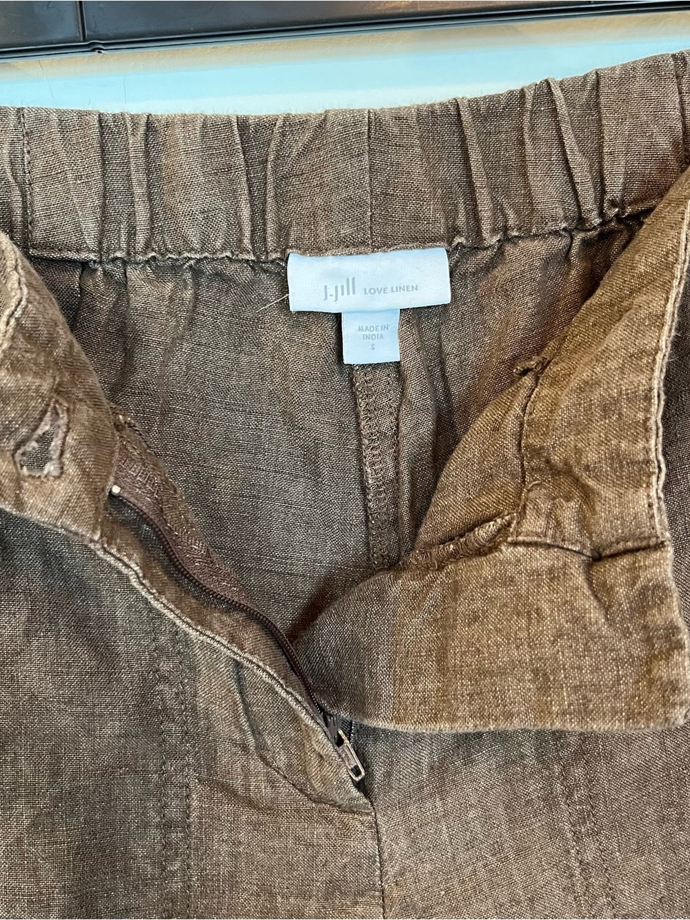 J Jill Love Linen Wide Leg Crop Pants Brown Womens Size Small Elastic Waist - Picture 4 of 8